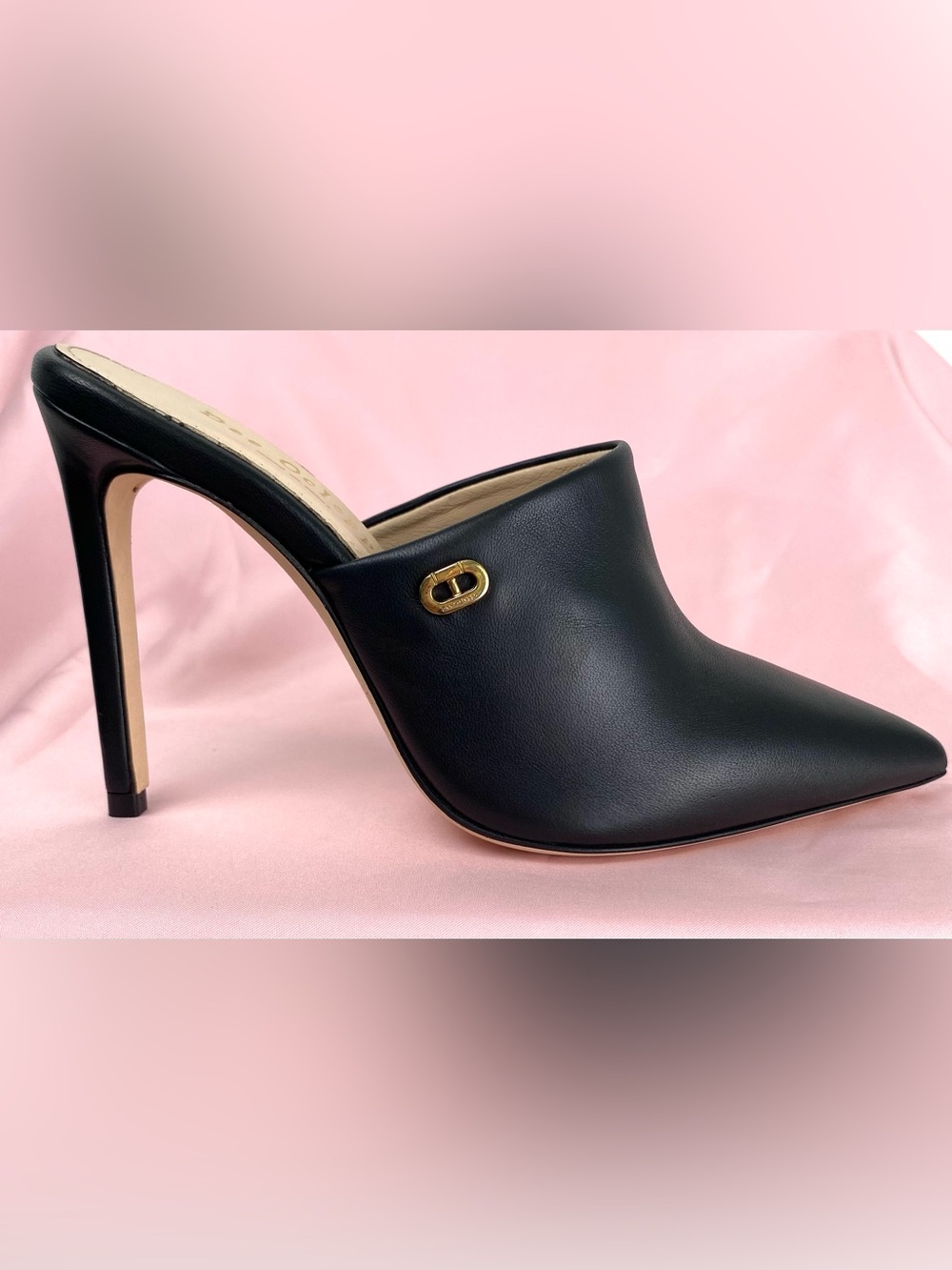 Dee Ocleppo Black Leather High Heel Mules Italian Luxury Size 36/US 6 New In Box